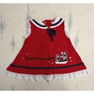 Raggedy Ann & Andy Red Polka Dot Sailor Dress Lace Hem 6–9 Months Baby
